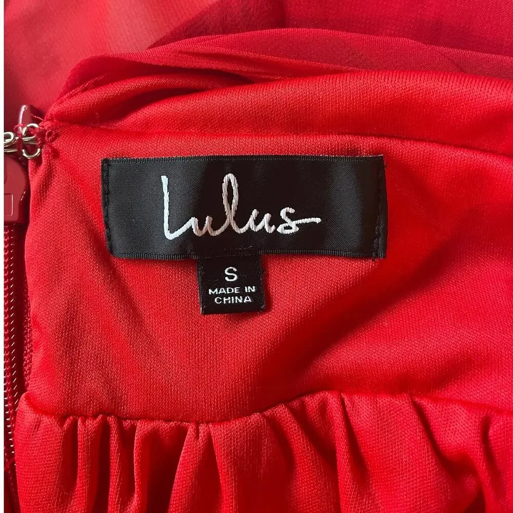 Lulus Milana Red Floral Mini Dress Sz S Ruched Plunge Neckline Flirty Party - Picture 3 of 16